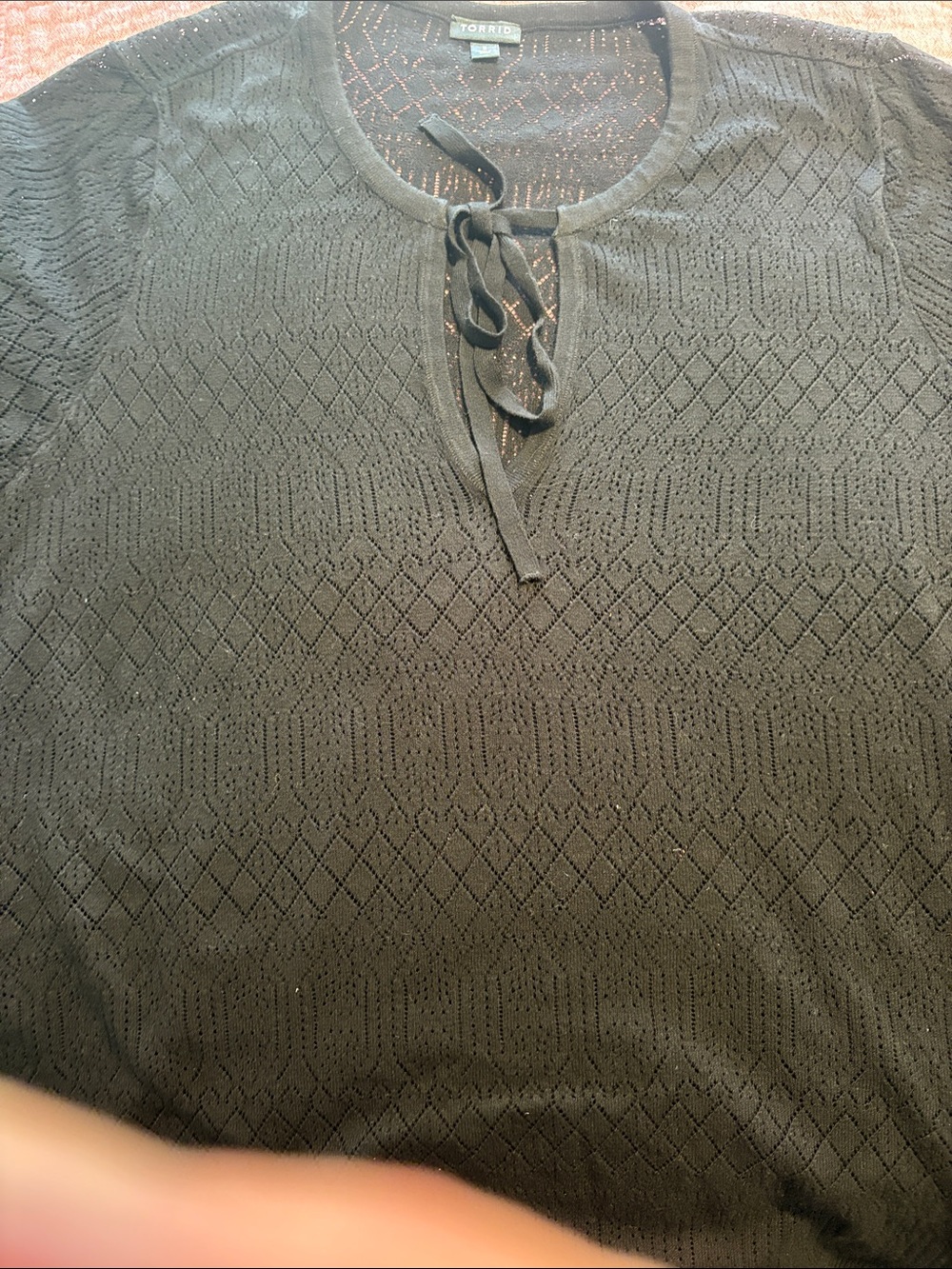 torrid Black V-Neck Tie Sweater with Diamond Knit
